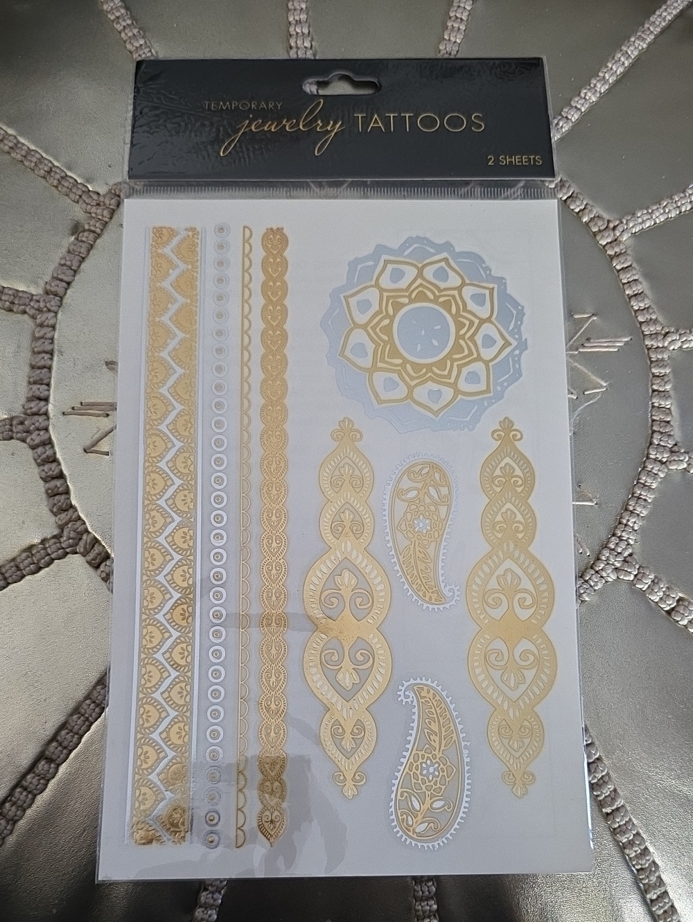 Jewelry Tattoos Temporary Gold & Light Blue Accent Sheet - Unknown Brand